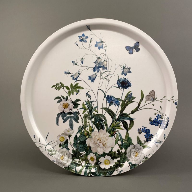 Serveringsbakke med motiv af Roser, Kornblomst, Blåklokke mm. Rundt Ø38 1