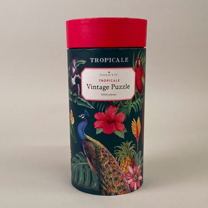 Puslespil, vintage, tropiske blomster og dyr 1