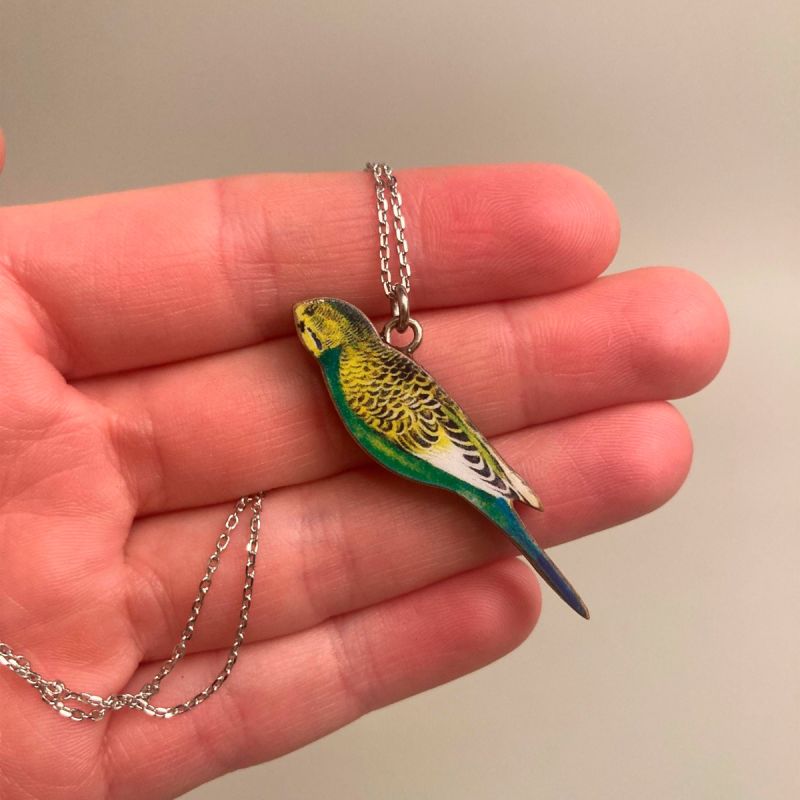 Halskæde med vedhæng, grøn Undulat. 1