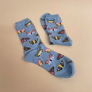 Strømper med sommerfugle lysblå