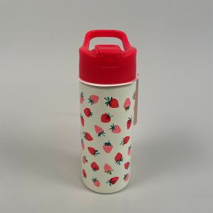 Drikkedunk i stål med jordbærmotiv 500 ml. 