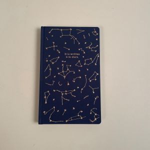 Fantastisk flot mørkeblå notesbog i hardback med guldtryk af stjernebilleder
