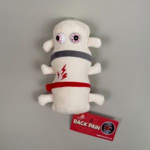 Plysfigur, der forestiller tre ryghvirvler med diskusprolaps.