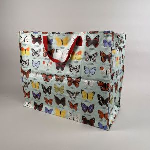 Indkøbstaske med sommerfugl, grøn baggrund, stor