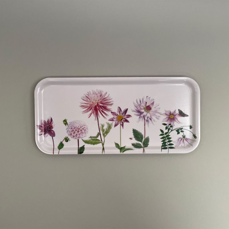 Serveringsbakke med smukt motiv af forskellige Dahlia . 32x15cm 1