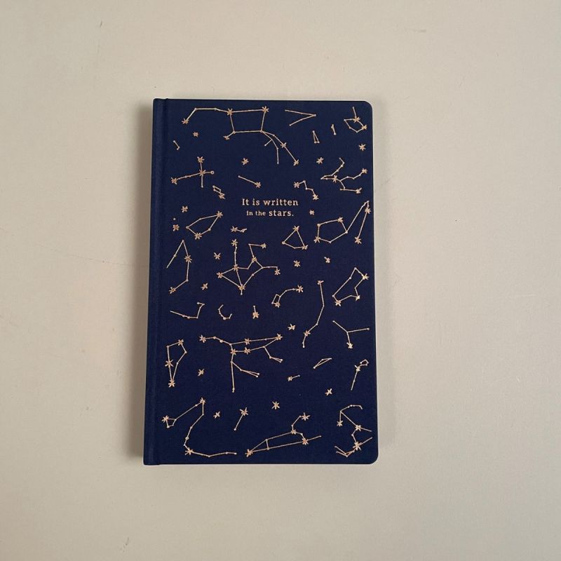 Fantastisk flot mørkeblå notesbog i hardback med guldtryk af stjernebilleder 1